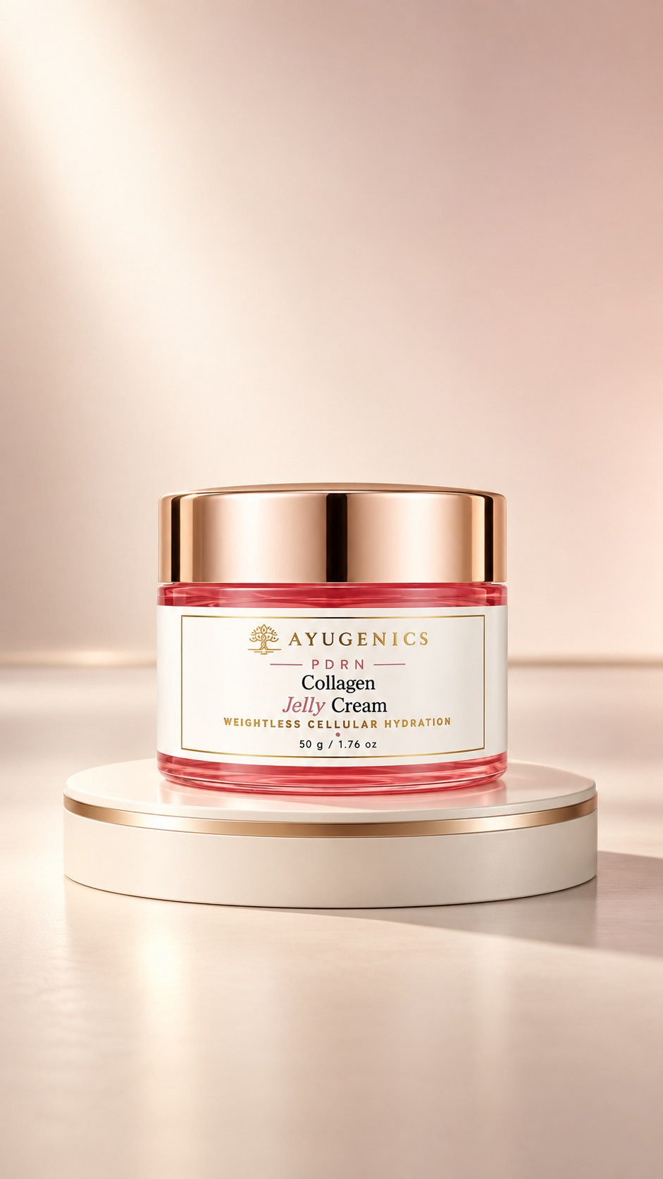 Collagen Jelly Cream jar on a low plinth